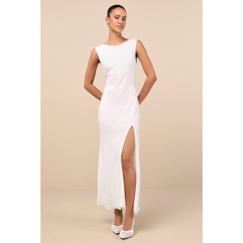 Lulus Yaneli White Boat Neck Cowl Back Maxi Dress - Size L